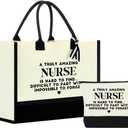 Canvas Tote Bag for Women Zipper Makeup Bag (Nurse)