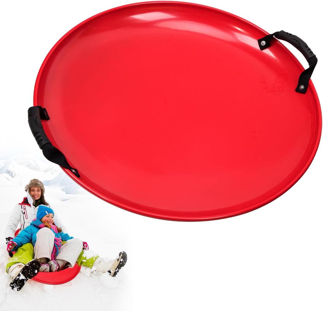 26 inch Heavy Duty Cold Resistant Downhill Kids Snow Sled, Metal Sled, Circle Sled, Outdoor Winter Saucer Sled with Handles, Fast, Stable, Stackable, Easy to Carry