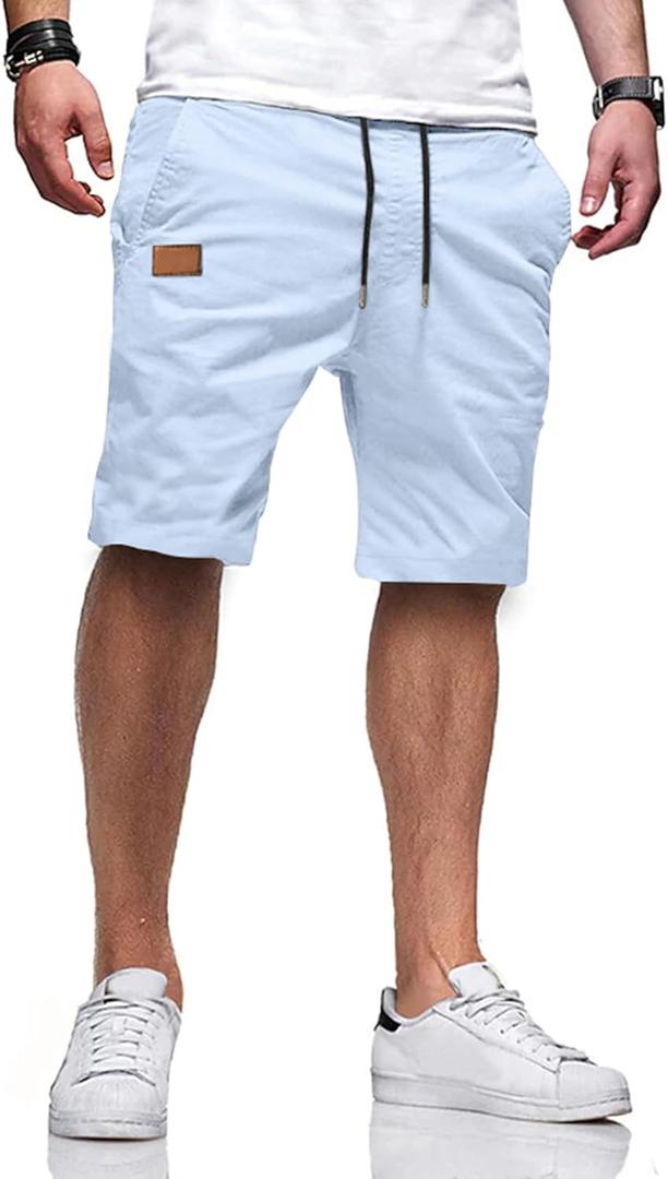 JMIERR Mens Casual Shorts - Cotton Drawstring Summer Beach Stretch Twill Chino Golf Shorts (X-Large, S Mist Blue)