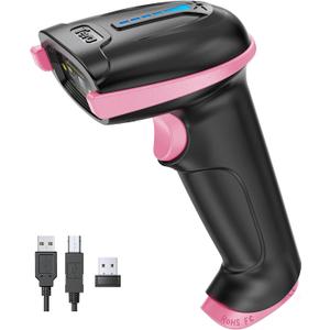 Tera Barcode Scanner Wireless Versatile 2-in-1 (2.4Ghz Wireless+ USB 2.0 Wired) with Battery Level Indicator, 328 Feet Transmission Distance Rechargeable 1D Laser Bar Code Reader Handheld 5100 Pink