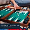Pointworks 19 Inch Premium Backgammon Sets for Adults Leather Brown - Green. Premium 1.6 Inch Checkers & Dice Set, Travel Backgammon Set, Large, Backgammon Board Game, Backgammon Game Set, 12.5 x 19 inches