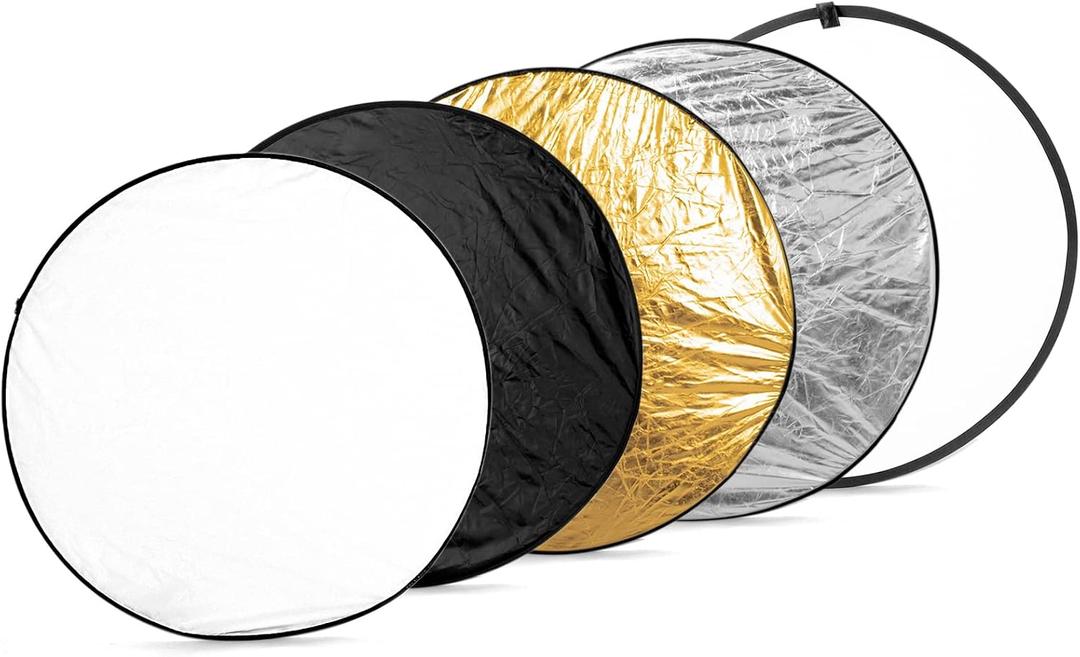 Fotoconic 43 Inch/110cm Light Reflector Disc 5-in-1 Collapsible Multi-Disc with Bag - Translucent, Silver, Gold, White and Black for Studio Photography Lighting and Outdoor Lighting