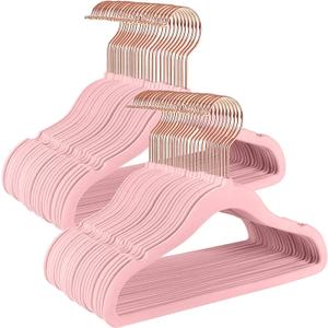 50 Pack Velvet Baby Hangers Non-Slip Clothes Hangers with Swivel Hooks, Space Saving Infant Toddler Closet Organizers, Ultra Thin Durable Child Hangers for Nursery, Kids, Children Wardrobe (11.8inch) (11.8inch-50pack, Pink)