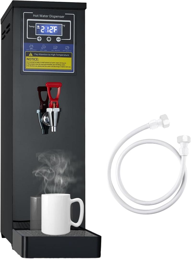 Commercial Hot Water Dispenser Commercial Water Boiler Electric Countertop Hot Water Machine Black 30L(8GAL)/Hour Step-heating Temperature Control 86-212F for Boba Tea Coffee Office Restaurant 1600W