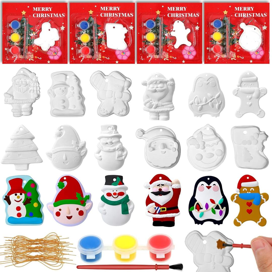 Syhood 36 Set Ceramic Painting Kit Paint Your Own Plaster Holiday Crafts Ornaments with Greeting Cards Xmas Gifts Exchange for Christmas Party Decor(Christmas Character)