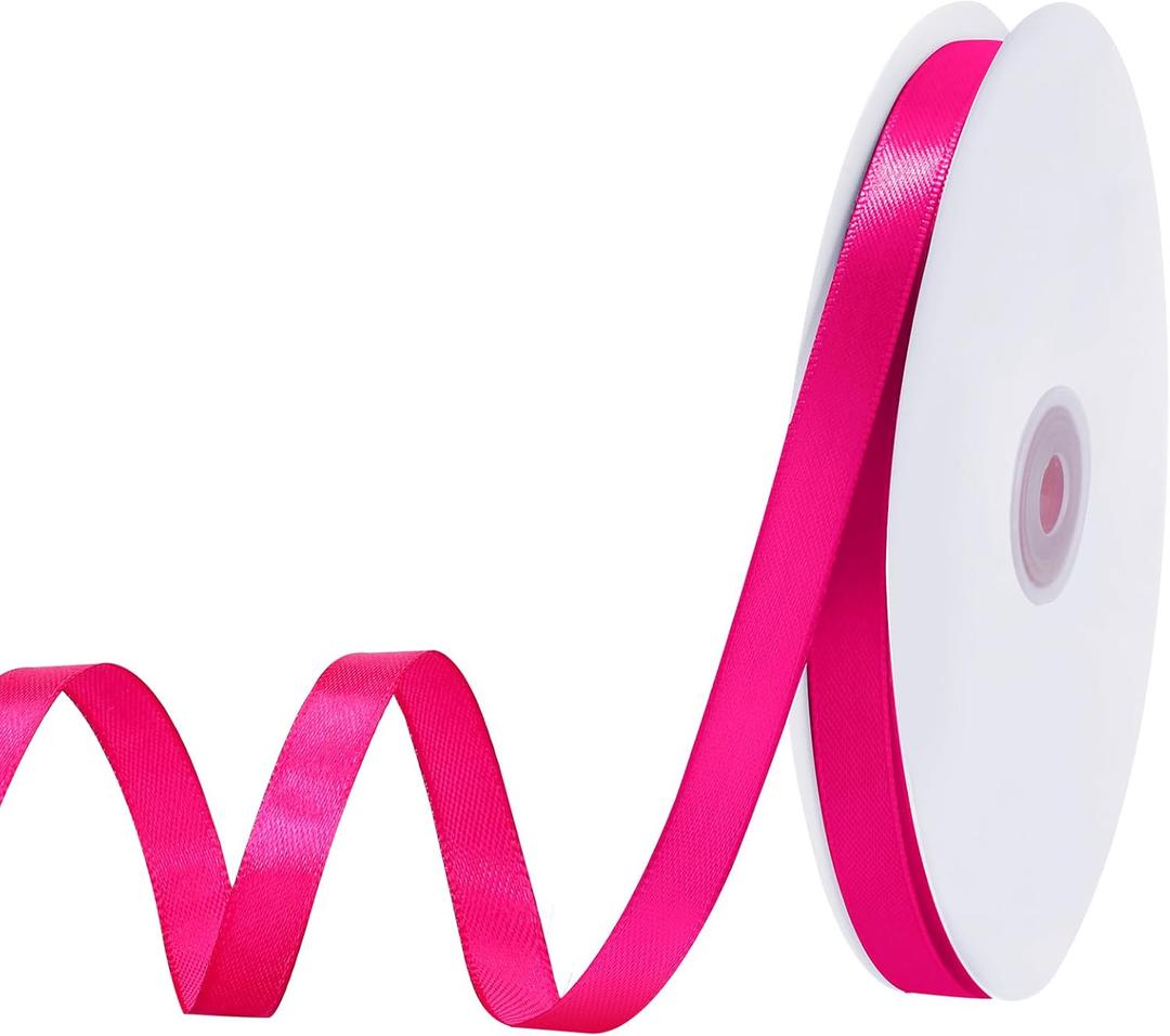 woric 120 Yards Hot Pink Ribbon 3/8 Inch Easter Ribbon Thin Pink Satin Ribbon for Mothers Day Gift Wrapping Wedding Bride Bracelet Hair Bows DIY Crafts Bags Balloon String