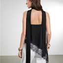 Verdusa Women's Lace Satin Tops Festival Outfits Asymmetrical Camisole Tops with Scarf (Black, XS)