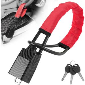 Upgraded car Steering Wheel Lock, seat Belt Lock and Anti-Theft Device, Water Transfer Printing Process, 3 Keys, Multi-Functional, Suitable for Most Vehicles, SUVs and Golf cart Security (red).