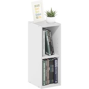 Furinno Fulda Book Shelf, 2-Tier Narrow Bookshelf, Bookcase with 8-in Width Storage Shelf, 9.3 x 7.9 x 21.2, for Living Room, Bedroom, Home Office, Plain White, 2-Tier, 8W
