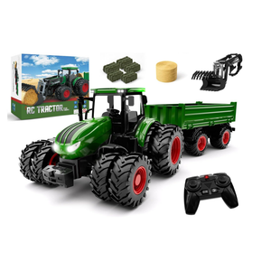 Uarzt Remote Control Tractor Toy with Trailer | Metal Front & Front Loader Farm Vehicle Set with Lights & 8-Wheel Design, RC Tractor Truck for Boys Ages 3-9, Fun Farm Toy Gift for Kids