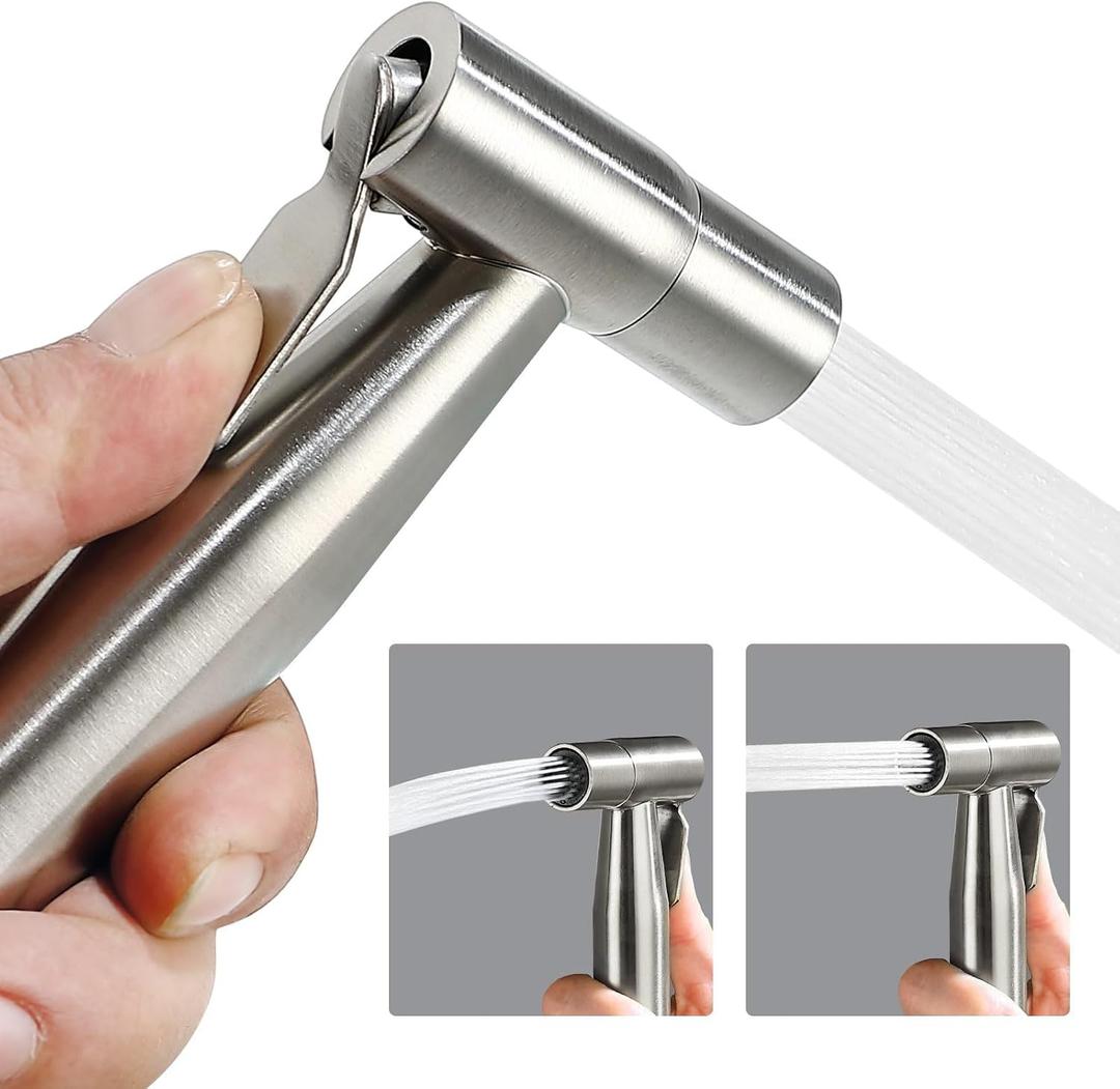 BARROCK Pack of 2 Bidet Sprayer Head Stainless Steel Handheld Shattaf Jet Spray Attachment for Toilet, Baby Cloth Diaper Sprayer with Adjustable Water Pressure Control, Brushed Nickel