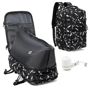 SEAFEW Large Travel Vacuum Backpack, Seal Compression Vacpack with Travel Pump, Carry on Suitcase Luggage Flight Approved for Men Women Personal Item with USB Charging Port, Leaf Black