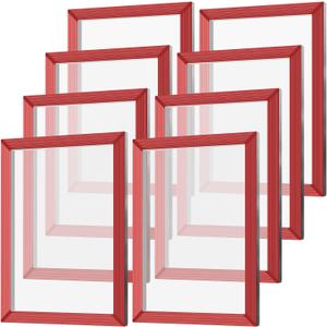 Zonon 8 Pieces 10x14 Inch Aluminum Silk Screen Printing Frames with 160 White Mesh White Polyester Screen and Red Glue Pre-Stretched Silk Frame for DIY T-Shirt Printing