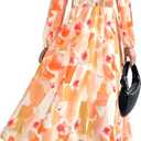 PRETTYGARDEN Women's Floral Midi Dress Casual Fall V Neck Long Sleeve Flowy Spring Beach Wedding Guest Vacation Dresses (Pink, L)