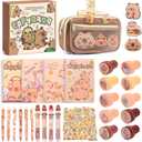 Adorable Capybara Stationery Set, Girls' Stationery Set Includes Pencil Case, Multi-Color Pens, Stickers, Pins, Notebook, Stamps. Perfect Cute Birthday Gift for Kindergarten and Elementary School.