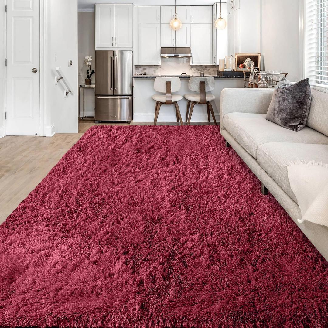 Ultra Soft Shaggy Area Rugs, 6x9 Feet Rug for Bedroom Living Room, Shag Fluffy Fuzzy Area Rug for Nursery Home Decor, 6x9 Ft Burgundy Alfombras para Salas (6'x9')