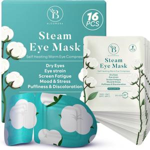16 Pack Unscented Steam Eye Mask for Dryness, Puffiness, Strain & Relaxation, Heated Eye Mask for Sleep & Travel, Self-Heating & Disposable Warm Compress, Travel Essentials, Relaxation Gifts for Women