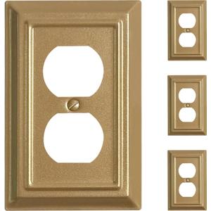 Metal Electrical Outlet Covers, Light Switch Cover Wall Plates, Mid Size Thicker Decorative Switch Plates,Receptacle Wall Plate of Modern Styles (Vintage Gold, 1 Gang Duplex 4 Pack)