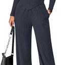 PRETTYGARDEN Fall Two Piece Sets For Women 2026 Off Shoulder Tops Long Pants Knit Matching Lounge Set Airport Travel Outfits