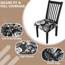 Stretch Dining Chair Seat Covers Set of 4,Dining Chair Slipcovers, Floral Printed Chair Covers,Soft Fabric Washable Upholstered Chair Seat Protector, No Rear Covers for Home Kitchen Dining Room (Black Base White Rose)