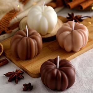 4 Pcs Thanksgiving Pumpkin Shaped Soy Candles Fall Pumpkin Home Decorations Fall Scented Tealight Handmade Candle Autumn Gift Maillard Color Cinnamon Scent for Autumn Thanksgiving Decor