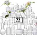 HYRIXDIRECT 32pcs Glass Bud Vase Set, Small Vintage Glass Vase, Mini Vases for Flowers for Wedding, Party, Home or Table Decoration