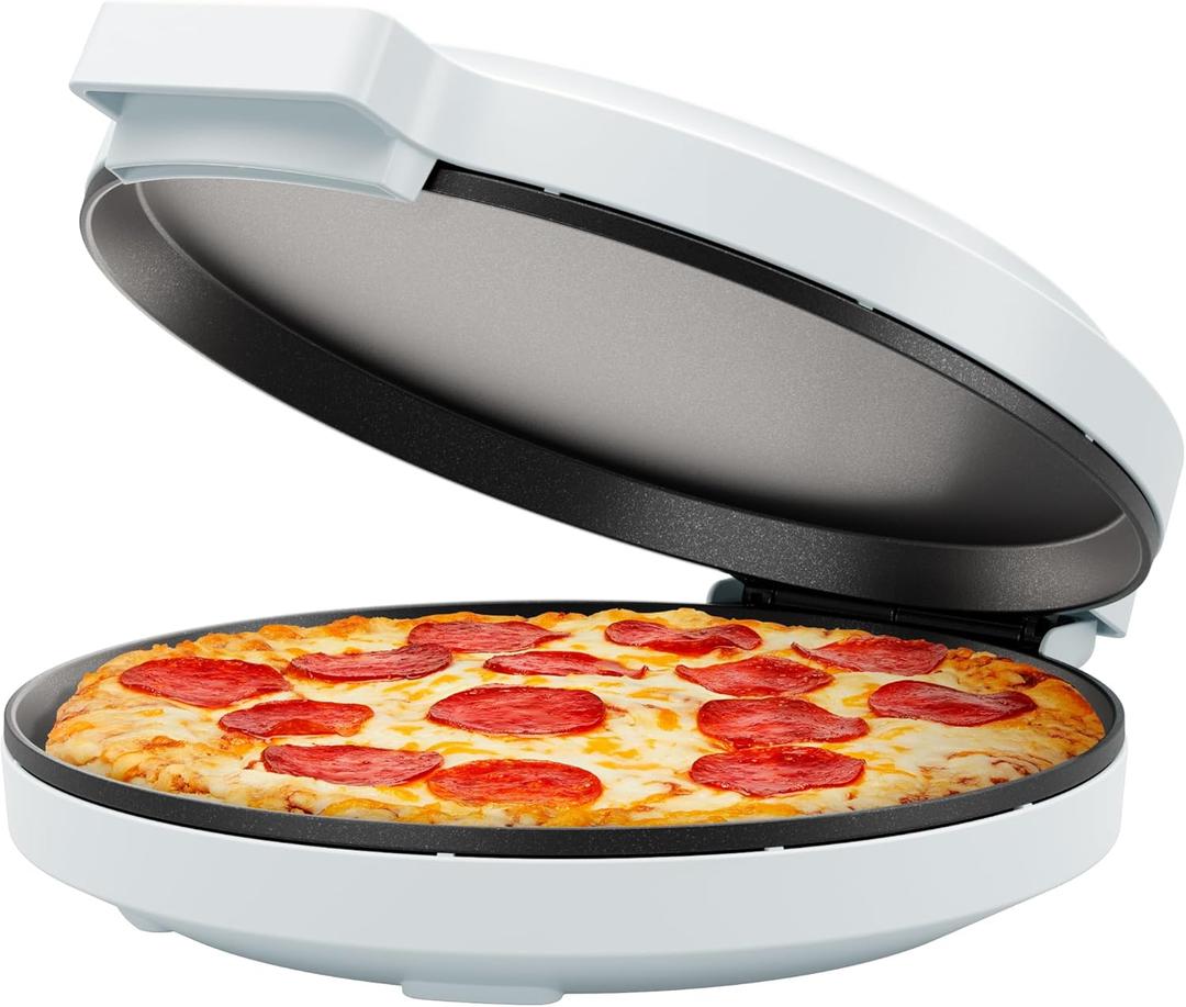 Chefman Everything Maker & Pizza Oven  1440W Countertop Electric Pizza Maker with 12 Nonstick Cooking Plates, Plus Makes Quesadillas, Omelettes and More, with Indicator Lights and Vertical Storage (13" x 15" x 4", Concrete)