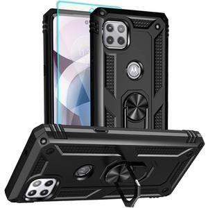 for Motorola One 5G Ace Phone Case, Moto One 5G Ace Case with HD Screen Protector, [Military Grade 16ft. Drop Tested] Ring Shockproof Protective Phone Case for Motorola One 5G UW Ace,Black