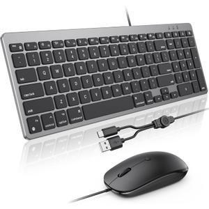 Wired Keyboard and Mouse for Mac, USB-A & USB-C Keyboard for Mac with Number Pad, Dual Interface Plug and Play, OMOTON Mouse with USB A Interface Compatible for MacBook Pro/Air, iMac, Space Grey