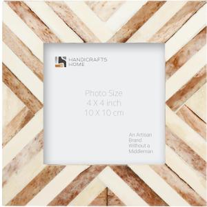 Handicrafts Home Brown Picture Frame Handmade 4x4 Bone Inlay Chevron Photo Frame- Boho Decorative Frame for Wall & Tabletop- Ideal for Living Room, Office & Bedroom Desk- Unique Artisan Holiday Gift