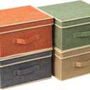 Storage Bins with Lid, Foldable Clothing Storage Box case with Handle for Closet, Bedroom, Home, 4 Color Set A, 13L x 12.5W x 7H inch