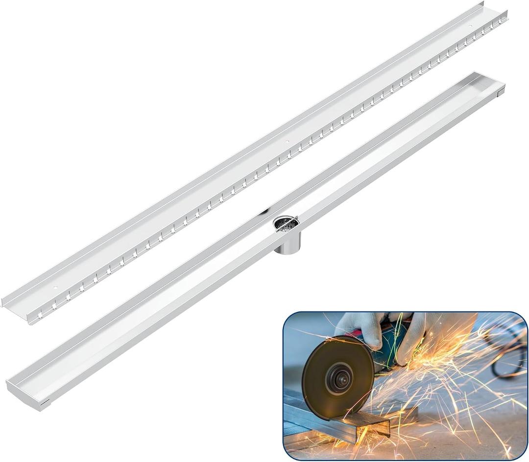 Neodrain Linear Shower Drain,Cuttable Brushed 304 Stainless Steel Rectangle Shower Floor Drain with Stainless Hair Catcher, Lifting Hooks (Tile-Insert, 48 in)