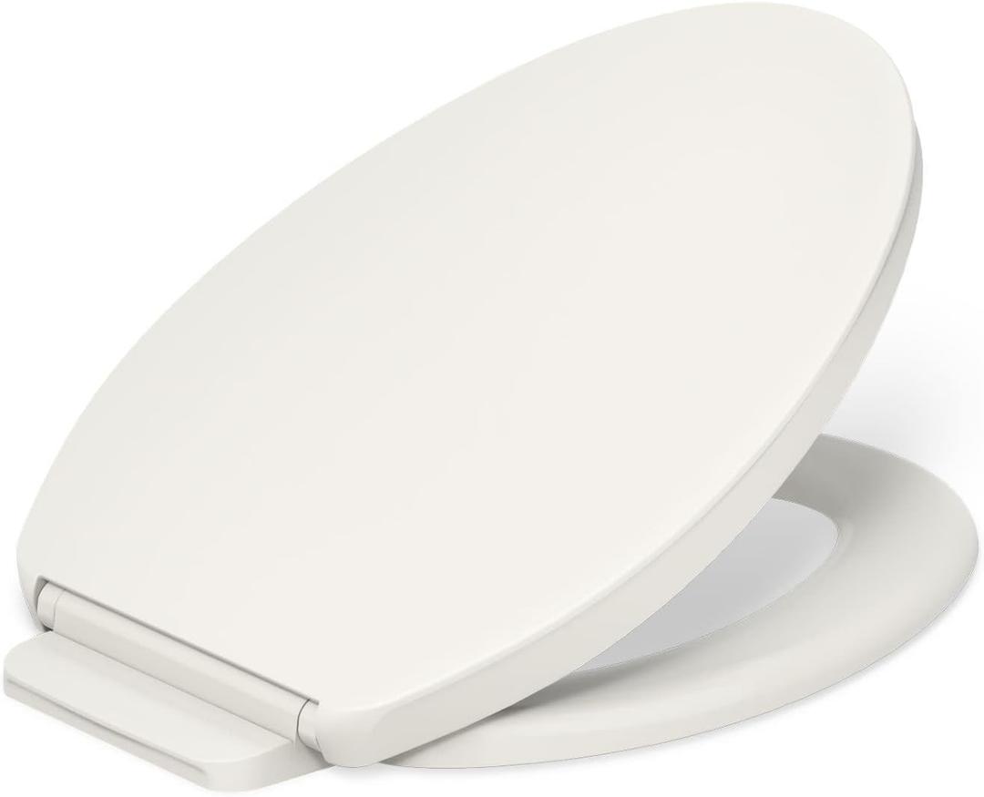 KOHLER K-26801-96 Impro Ready Latch Quiet Close Elongated Toilet Seat, Grip-Tight Bumpers, New Home Essentials, Slam Prevention, Biscuit
