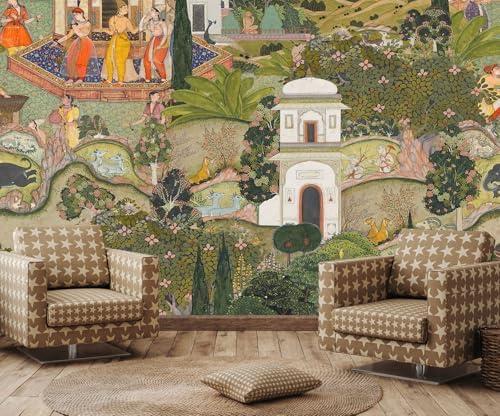 Toolhom Indian Lush Jaipur Garden Wallpaper Mural Vibrant Green Wallpaper for Bedroom Living Room TV Sofa Background Large Art Wall Mural(Not Self-Adhesive)