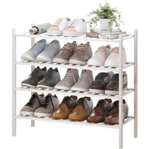 BMOSU 4-Tier Bamboo Shoe Rack Premium Stackable Shoe Shelf Storage Organizer for Hallway Closet Living Room Entryway Organizer(White Bamboo), 4-Tier（27*11*25.2inches）