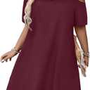 Verdusa Women's Plus Size Cold Shoulder Short Sleeve Knee Length Dress Cut Out Flowy Dress (3X-Large Plus, Burgundy)