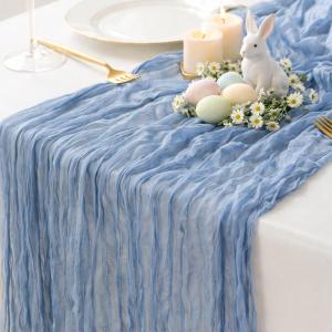 Sioloc Dusty Blue Cheesecloth Table Runner 120'' x 35'',Spring Easter Decor Soft Gauze Boho Wedding Table Decor for 10ft Table Birthday Party,Baby Shower, Bridal Shower, Home & Event Decor (1pc)