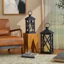 Glitzhome Modern Farmhouse Wooden Lantern Hanging Decorative Candle Lantern for Outdoor & Indoor Black Set of 2 (No Glass)
