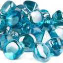 GASPRO 10 Pound Fire Glass Diamonds 1 Inch, Fire Pit Glass Rocks for Gas Fireplace and Fire Pit, Caribbean Blue, High Luster