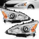 ELH Headlight Assembly Compatible With 2013-2015 13-15 Altima 2013 2014 2015 13 14 15 Altima S/SL/SV Only Fit 4 Door (Chrome Housing Amber Reflector)