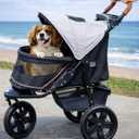 Pet Gear No-Zip AT3 Pet Stroller for Cats/Dogs, Zipperless Entry, Easy One-Hand Fold, Jogging Tires, Removable Liner, Cup Holder + Storage Basket, Sea Salt