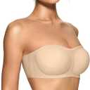 Push Up Strapless Bras for Women Supportive Bandeau Bra Non Slip Wireless No Underwire Padded Tube Bra L
