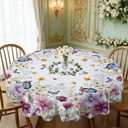 60 Inch Round Tablecloth, Floral Butterfly Waterproof Table Cover