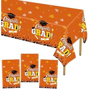 Pack of 2 STARSIDE Set of 3 Plastic 2025 Graduation Tablecloth,54"x108" Graduation Party Table Decorations, Congrats Grad Disposable Tablecovers for Congrats Grad Party Supplies (Orange)