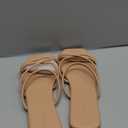 DOBOLIN Women's Flat Sandals Strappy Square Open Toe Slide Sandals Dressy Comfortable Wide Feet Friendly (Nude, 11W)