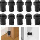 10 Pack Black Door Stoppers - Stainless Steel Cylindrical Floor Stopper With Rubber Bumper - Modern Home Decorative Wall Protector for Bottom or Top of Door