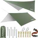 Puraville 10x10 ft Rectangle Lightweight Camping Tarps, Portable Waterproof Hammock Rain Fly Tent Tarp for Camping Backpacking, Green