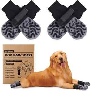 Grippy Non-Slip Dog Socks to Prevent Licking Paws - Strong Traction for Hardwood Floors, Senior Dogs, Paw Protector, Prevent Scratching, Thick Anti Slip Dog Socks Size - Large
