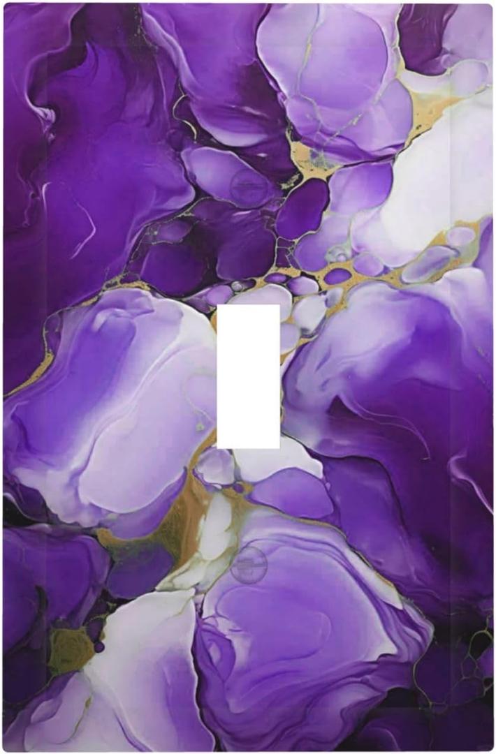 Decorative Light Switch Cover Abstract Luxury Purple Gold Marble Textures 1 Gang Oversized Single Toggle Wall Cover Jumbo Electrical Switchplate Face Plate