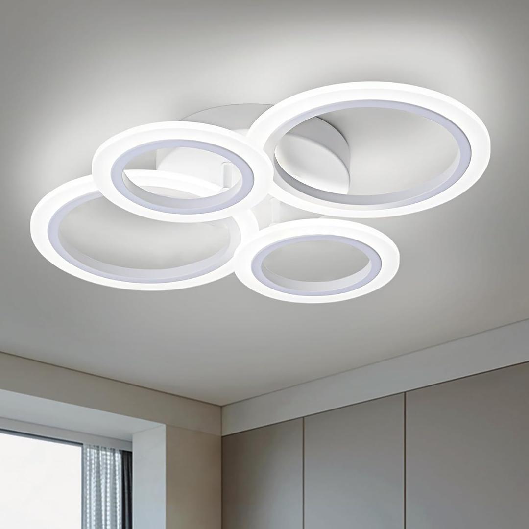 Modern LED Ceiling Light, 4 Rings Flush Mount Ceiling Lighting Fixtures, White LED Ceiling Lamp for Kitchen, Bedroom, Living Room, Laundry Room, 4000K